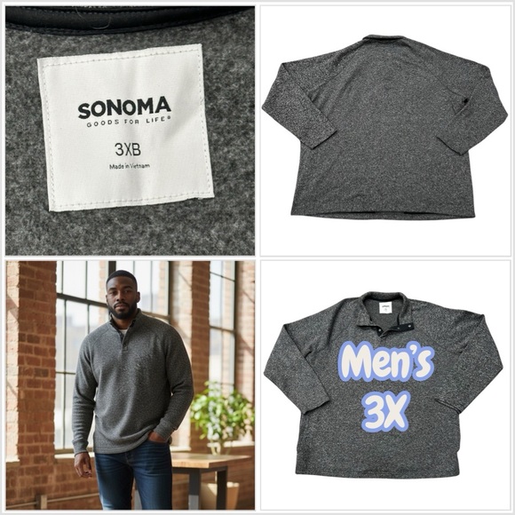 Sonoma Other - Sonoma 3X Quarter 1/4 Snap Mockneck Sweatshirt Gray Long Sleeve Fleece Pockets